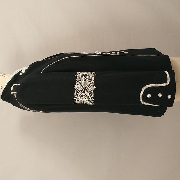 Designer Jacket Artistic Military High Style Silver on Black w Epauletes Quality - Picture 2 of 11